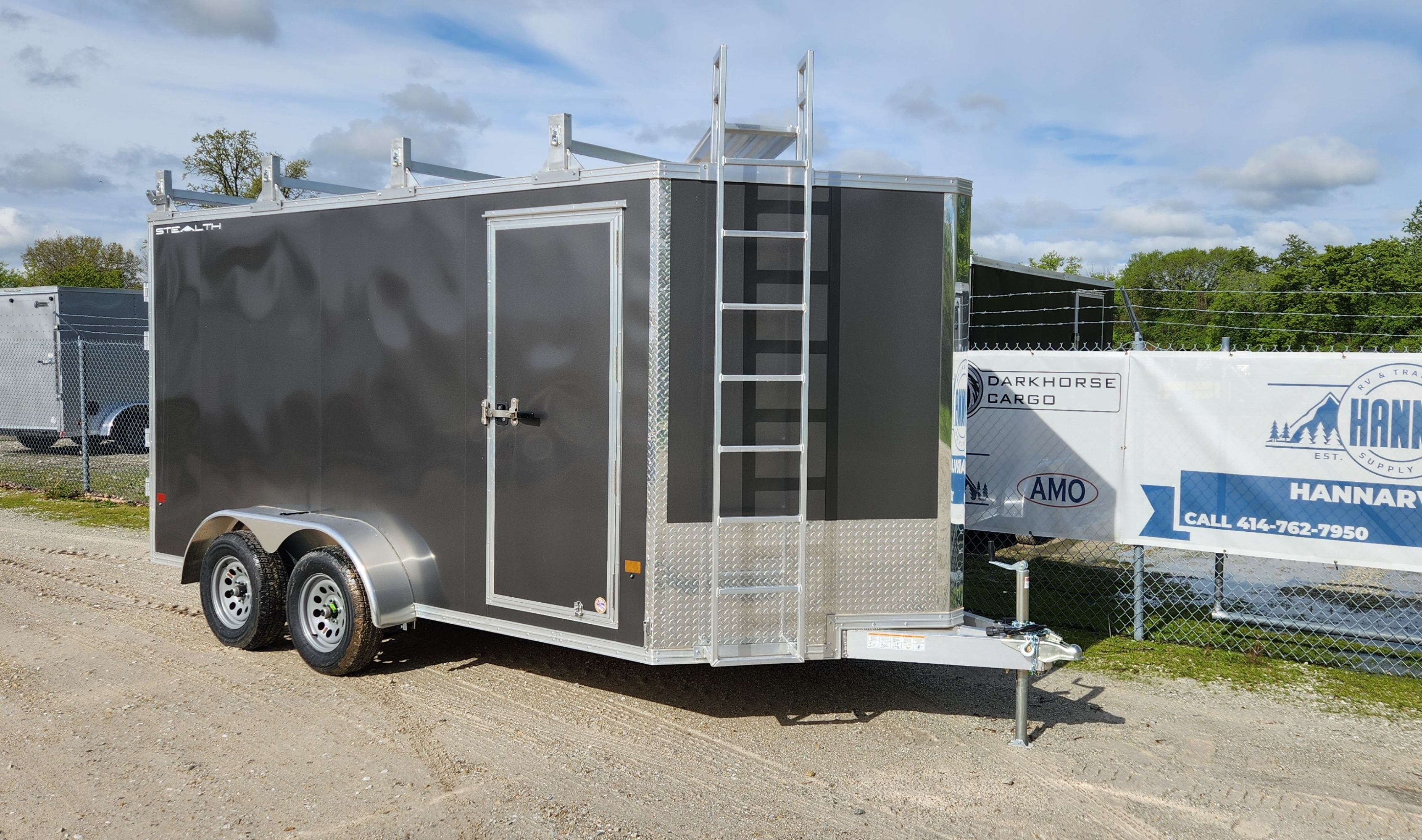 CargoPro Stealth 7 X 16 Aluminum Frame Tandem Axle Ultimate Contractor Cargo Trailer Double Rear Doors, 79 inch Interior Height- Charcoal